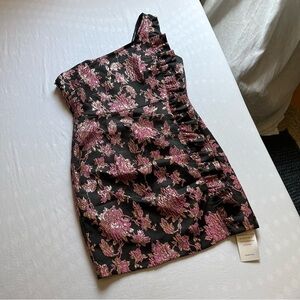 For Love And Lemons One Shoulder Dress in Black and Pink